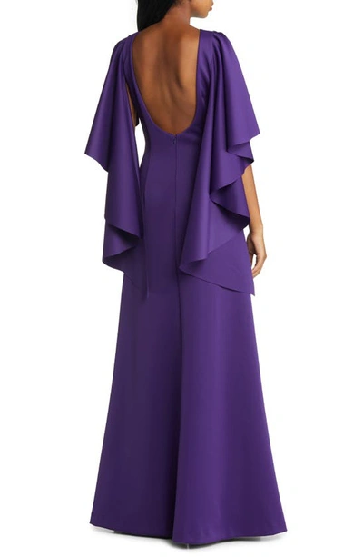 Shop Black Halo Lotus Drape Sleeve Gown In Purple Rose