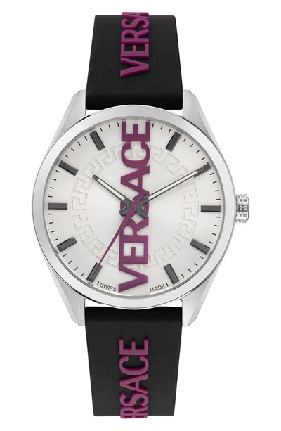 Shop Versace V-vertical Silicone Strap Watch, 42mm In Stainless Steel