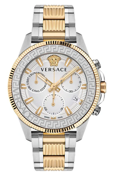 Shop Versace Greca Action Chronograph Bracelet Watch, 45mm In Ip Yellow Gold/ Steel