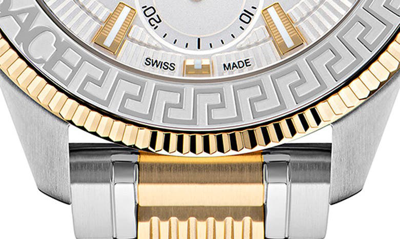 Shop Versace Greca Action Chronograph Bracelet Watch, 45mm In Ip Yellow Gold/ Steel