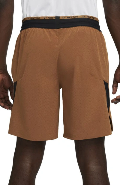 Shop Nike Pro Dri-fit Flex Rep Athletic Shorts In Ale Brown/ Black