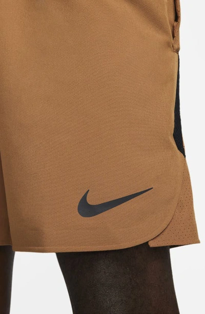 Shop Nike Pro Dri-fit Flex Rep Athletic Shorts In Ale Brown/ Black