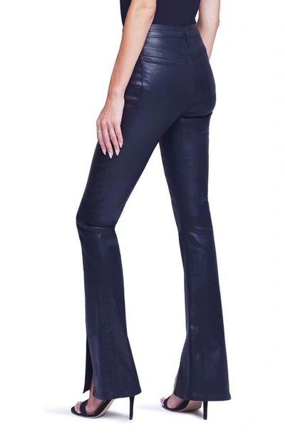 Shop L Agence Beatrix Coated Slit Leg Bootcut Jeans In Noir Coated