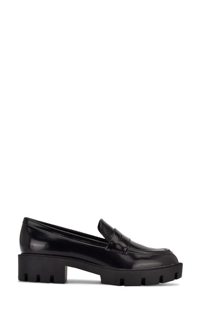 Nine West Maibel Platform Penny Loafer In Black Patent