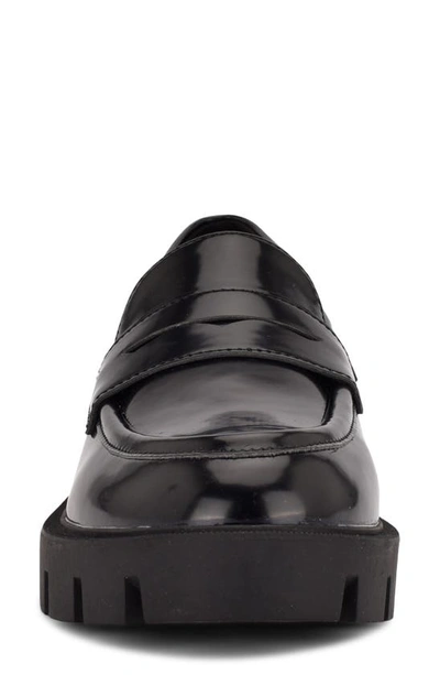 Nine West Maibel Platform Penny Loafer In Black Patent