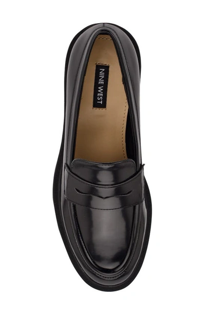 Nine West Maibel Platform Penny Loafer In Black Patent