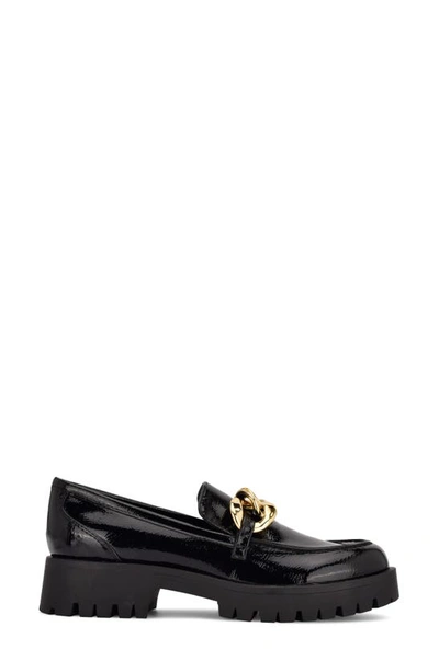 Shop Nine West Gracy Chain Faux Leather Platform Loafer In Black Patent