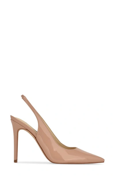 Nine West Women's Sinead 9x9 Block Heel Slingback Dress Pumps In Medium Natural Patent