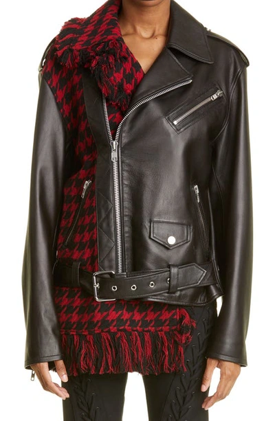 Shop Monse Mixed Media Oversize Moto Jacket In Black/ Red