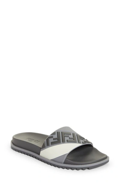 Shop Fendi Logo Sport Slide In Gray Nero Ice