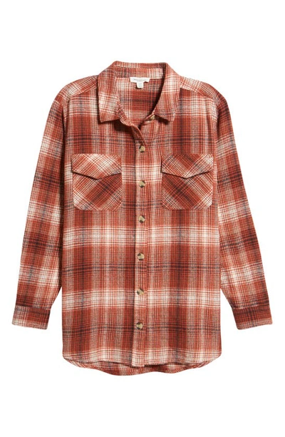 Shop Beachlunchlounge Oversize Plaid Cotton Shirt In Chokeberry Leaf