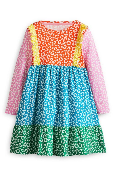 Shop Mini Boden Kids' Print Tiered Cotton Dress In Multi Leopard