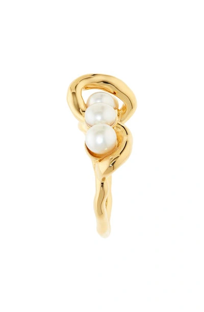 Shop Missoma Molten Baroque Freshwater Pearl Twisted Stacking Ring In Gold