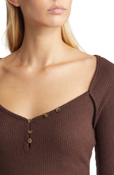 Shop Loveappella V-neck Long Sleeve Henley Top In Chocolate