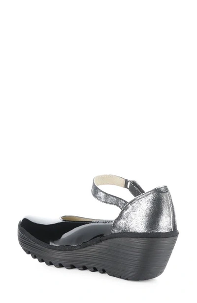 Shop Fly London Yawo Wedge Mary Jane Loafer In Black/ Silver/ Flash