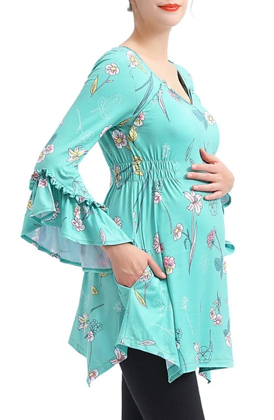 Kimi And Kai Sue Flare Sleeve Maternity/nursing Tunic In Multi Colored