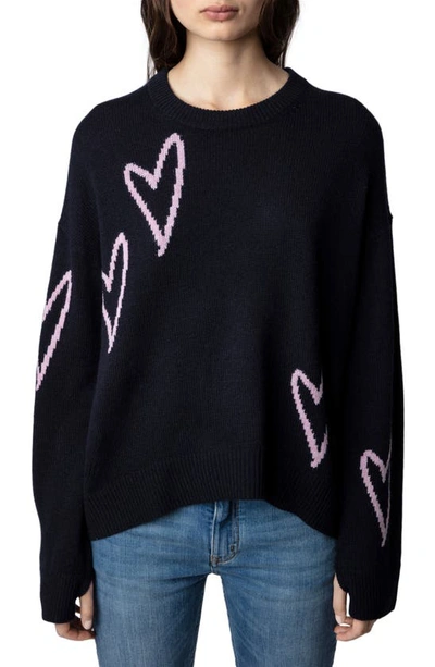 Shop Zadig & Voltaire Markus Heart Cashmere Sweater In Encre