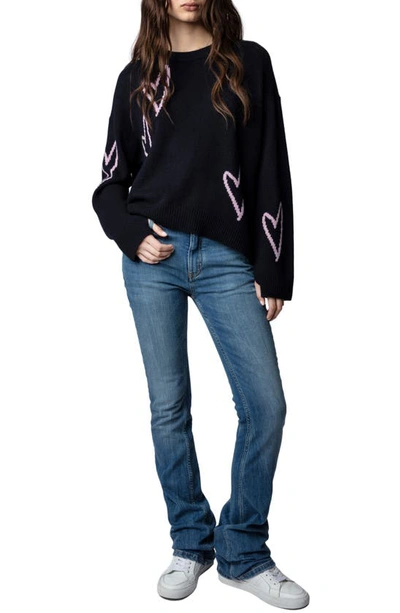 Shop Zadig & Voltaire Markus Heart Cashmere Sweater In Encre