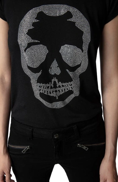 Shop Zadig & Voltaire Embellished Skull Cotton & Modal Skinny T-shirt In Noir