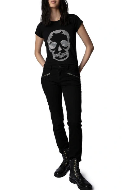 Shop Zadig & Voltaire Embellished Skull Cotton & Modal Skinny T-shirt In Noir