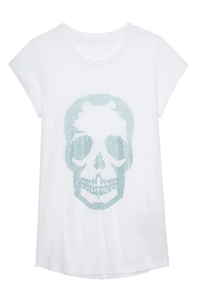Shop Zadig & Voltaire Embellished Skull Cotton & Modal Skinny T-shirt In Blanc