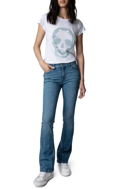Shop Zadig & Voltaire Embellished Skull Cotton & Modal Skinny T-shirt In Blanc