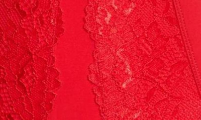 Black Bow Henny Satin & Lace Thong Bodysuit In Tango Red