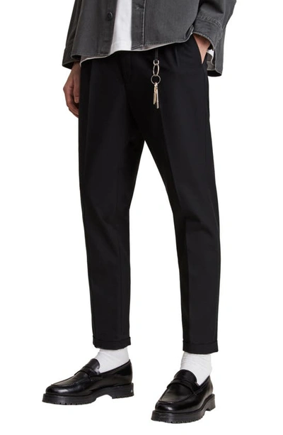 Shop Allsaints Tallis Pleated Cotton & Wool Trousers In Black