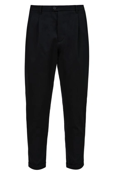 Shop Allsaints Tallis Pleated Cotton & Wool Trousers In Black