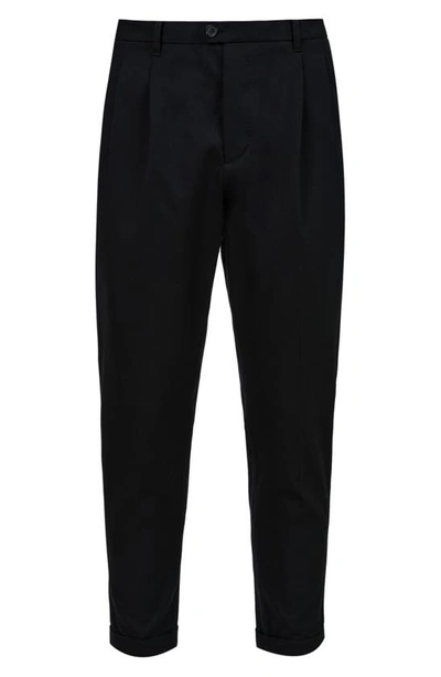 Allsaints Tallis Cotton & Wool Pleated Slim Fit Cropped Pants In Black