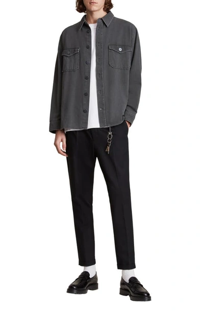 Allsaints Tallis Cotton & Wool Pleated Slim Fit Cropped Pants In Black