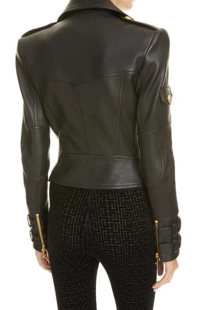 Shop Balmain Crop Lambskin Leather Moto Jacket In 0pa 0pa Noir