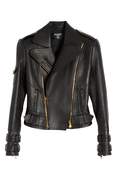 Balmain Zipped Leather Biker Jacket In 0pa 0pa Noir