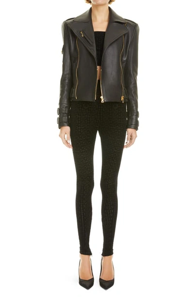 Shop Balmain Crop Lambskin Leather Moto Jacket In 0pa 0pa Noir