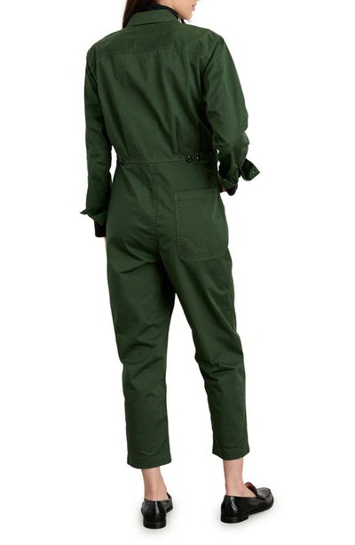 Shop Alex Mill Standard Long Sleeve Stretch Cotton Twill Jumpsuit In Pine Needle