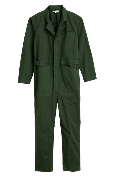 Shop Alex Mill Standard Long Sleeve Stretch Cotton Twill Jumpsuit In Pine Needle