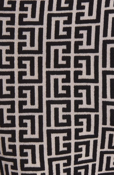 Shop Balmain Monogram Jacquard Crop Wool Blend Cardigan In Ivory/black