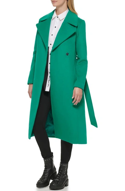 Shop Karl Lagerfeld Wool Blend Wrap Coat In Spearmint