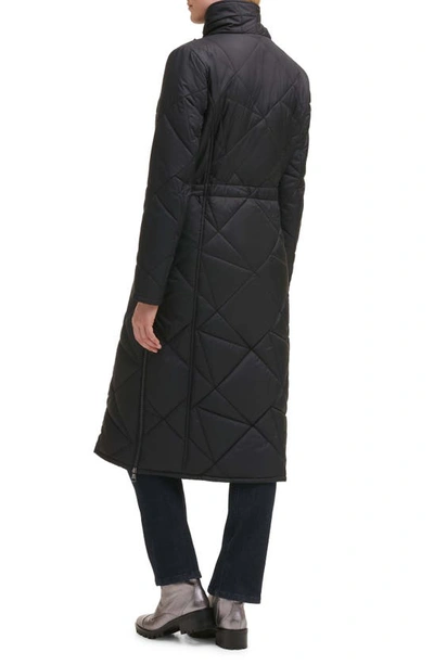 Karl Lagerfeld Quilted Asymmetric Midi Coat In Black