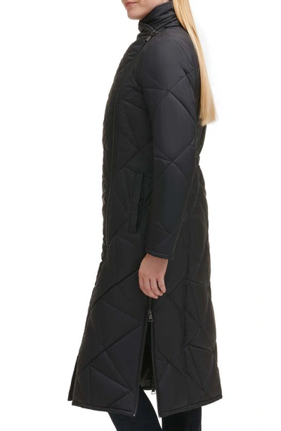 Karl Lagerfeld Quilted Asymmetric Midi Coat In Black