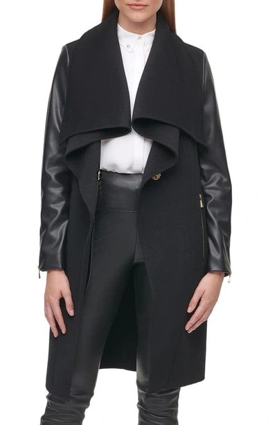 Shop Karl Lagerfeld Mixed Media Draped Collar Jacket In Black