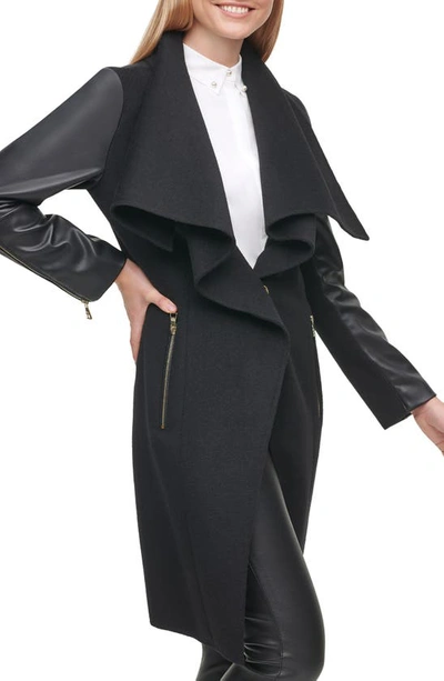 Shop Karl Lagerfeld Mixed Media Draped Collar Jacket In Black