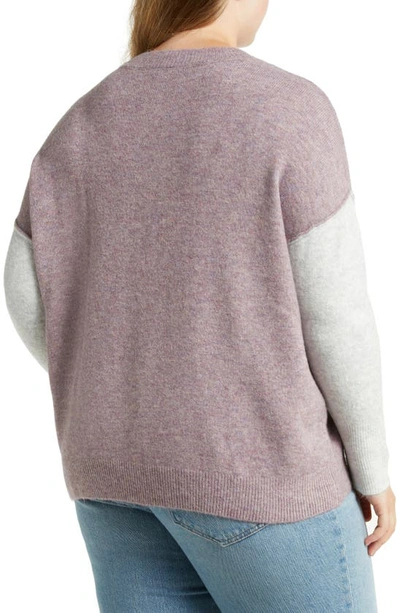 Vince Camuto Extended Shoulder Colorblock Sweater In Heather Purple/ Silver Hthr