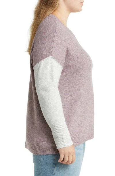 Vince Camuto Extended Shoulder Colorblock Sweater In Heather Purple/ Silver Hthr