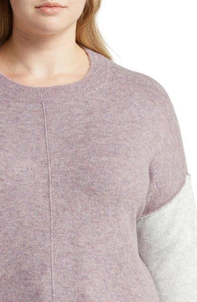 Vince Camuto Extended Shoulder Colorblock Sweater In Heather Purple/ Silver Hthr