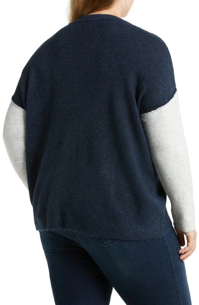 Shop Vince Camuto Extended Shoulder Colorblock Sweater In Vintage Blue/ Silver Hthr