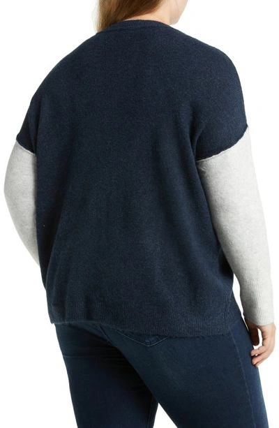 Vince Camuto Extended Shoulder Colorblock Sweater In Vintage Blue/ Silver Hthr