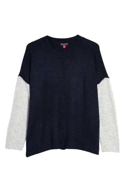 Vince Camuto Extended Shoulder Colorblock Sweater In Vintage Blue/ Silver Hthr