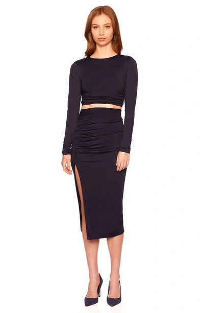 Susana Monaco Shirred Long Sleeve Crop Top In Midnight