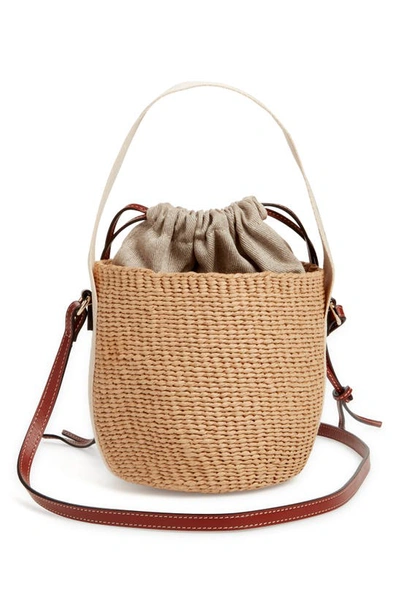 Chloé Woody Small Mifuko Basket Bag In Fair Trade Paper Embellished With Linen In White